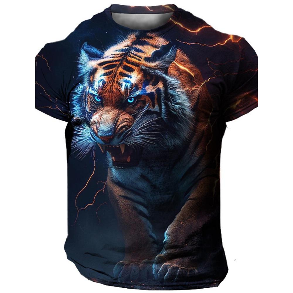 Mens T Shirt Tiger 3D Print T Shirt Harajuku Summer T Shirt O Neck Lightning Leopard Pattern Short Sleeve Top Oversized Clothing