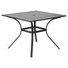 Garten-Esstisch, 94 cm quadratisch, Metall Stahlblech, Hinterhof Bistro-Tische, mit 38 mm Sonnenschirmloch, Außen Allwetter Große Möbel für Rasen