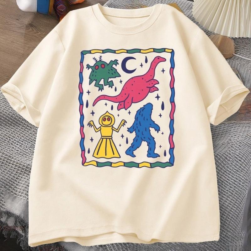 Colorful Cryptids T Shirt Unisex Women Cute Animal Printed Tshirt Casual Cotton Round Neck Tshirt Harajuku Streetwear Clothes Tops