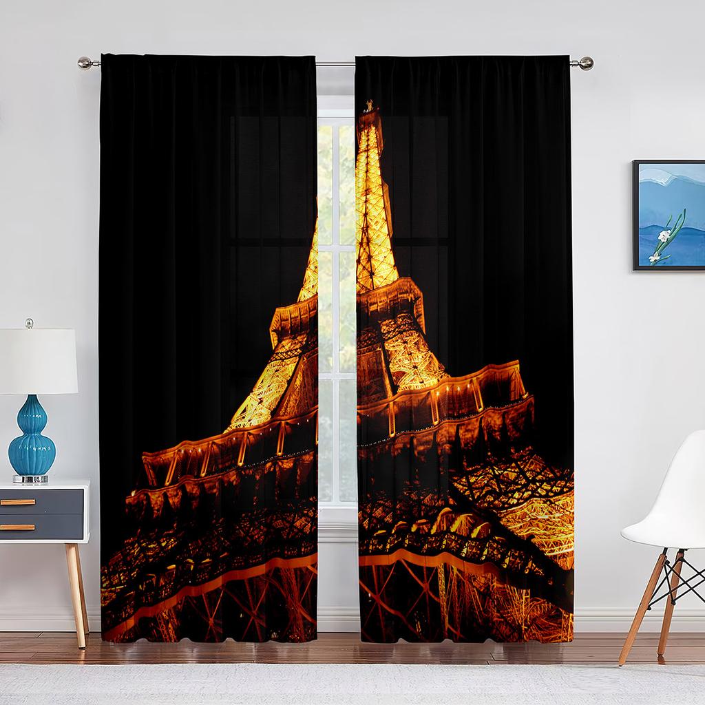 Paris Eiffel Tower Trees European City Landscape Voile Curtain Window Treatment Tulle Curtains for Living Room Sheer Curtains