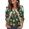 Women's Fashionable Casual Christmas Printed V-neck Top
