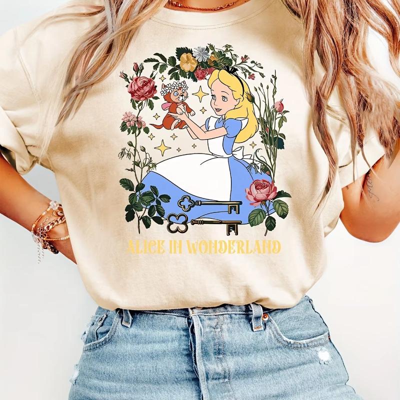 Alice in Wonderland Tshirt Parentchild Clothing Casual Cotton Short Sleeve Travel and Unisex Women Kids Unisex Oversized
