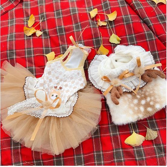 Pet dog clothes Autumn Winter Fluffy Deer Vest Dress Handmade for Small Medium Dogs Photography Costume for dog Cat Dog Set
