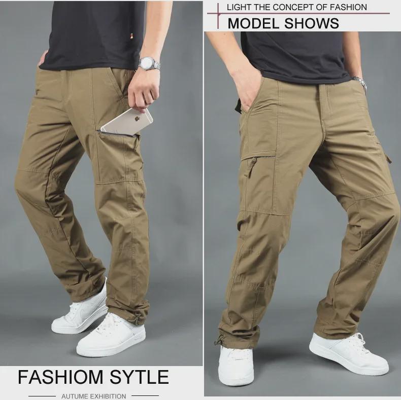 Pánské outdoorové zimní ležérní cargo kalhoty s více kapsami a fleecovou podšívkou