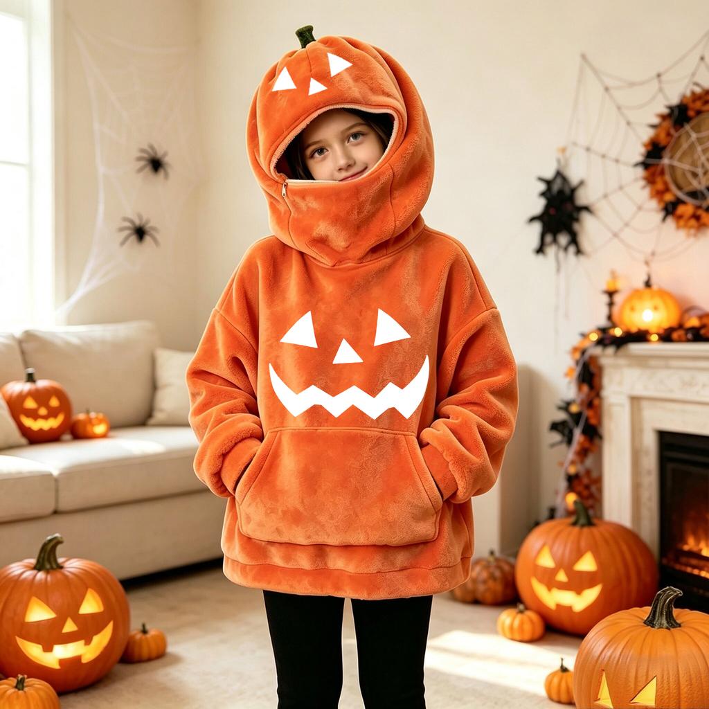 Unisex Bluza z Kapturem na Halloween z Nadrukiem Dyni dla Chłopców i Dziewczynek