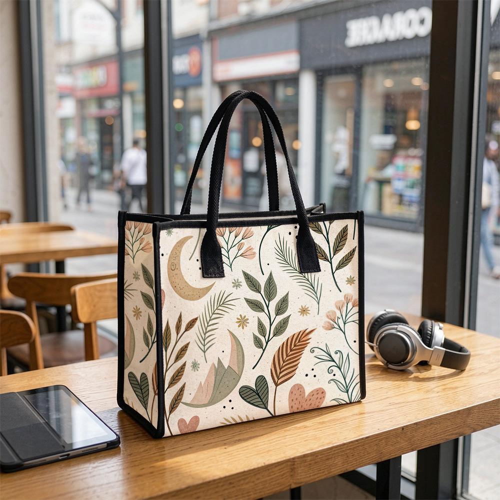 Boho Floral Print Casual Tote Bag Fashion Daily Use Portable Handbag for Women Lightweight Cute Shoulder Bag for Shopping Travel