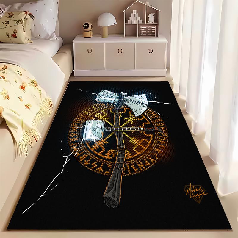 Artistic Rug with Axe and Hammer Design Suitable for Use As an Anti-slip Game Mat for Living Room and Bedroom Sofas