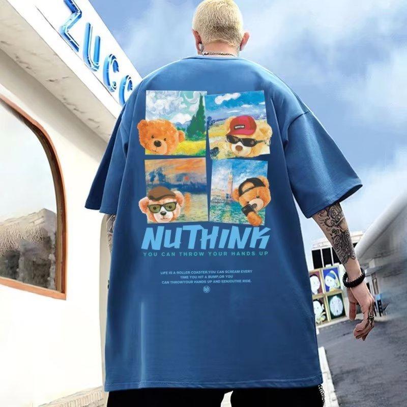 Morsom anime-bjørnetrykk T-skjorte for menn Mote Uformelle kortermede sports-t-skjorter