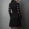 Sexy Sheer Mesh Fringe Trim Mini Dress Women Fashion Turn-Down Collar Party Dress Spring Autumn Long Sleeve Ruched A-Line Dress