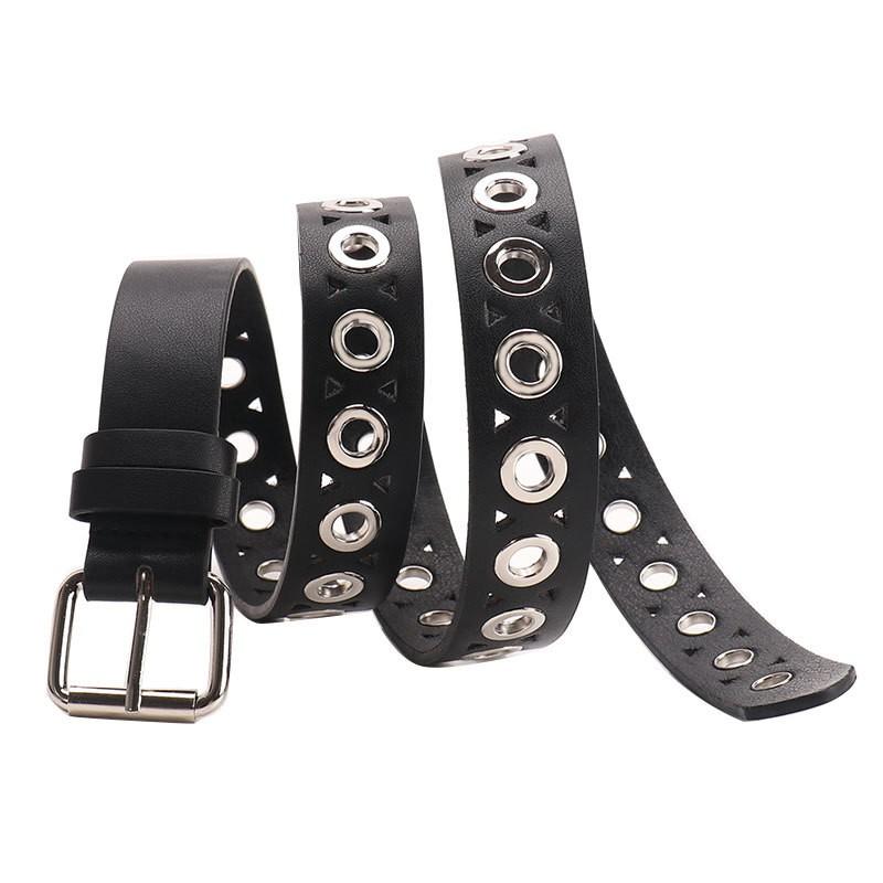 Stylish Hollow Cut-Out Belt Women Men Punk Hip Hop Adjustable Waistband With Rivet Detail