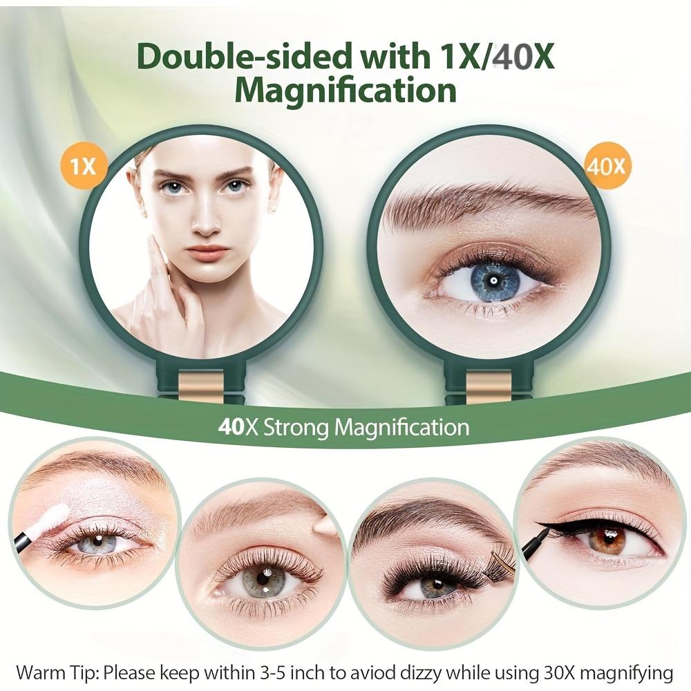 30X Magnifying Makeup Mirror, Handheld Double-Sided Folding Mirror, One Magnifying Glass and One Standard Glass, 360-Degree Rotating Adjustable Handle