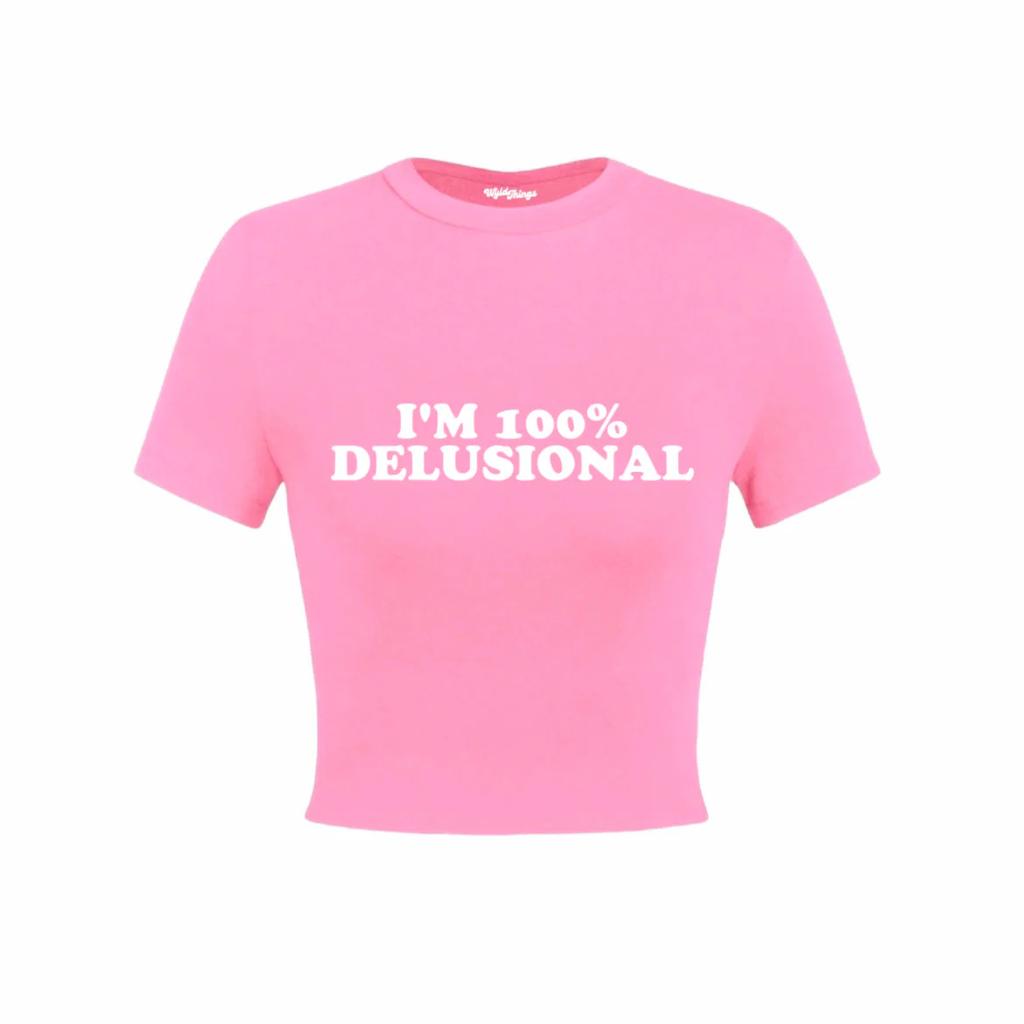 I Am% Delusional YK Baby Tee Cherrykitten Printed T-Shirt Short Sleeve Top