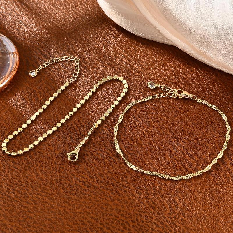 Waterproof 14K Gold Plated Anklets Set for Women Teen Girls, Layered Gold Ankle Bracelets Summer Beach Jewelry Gifts for Her