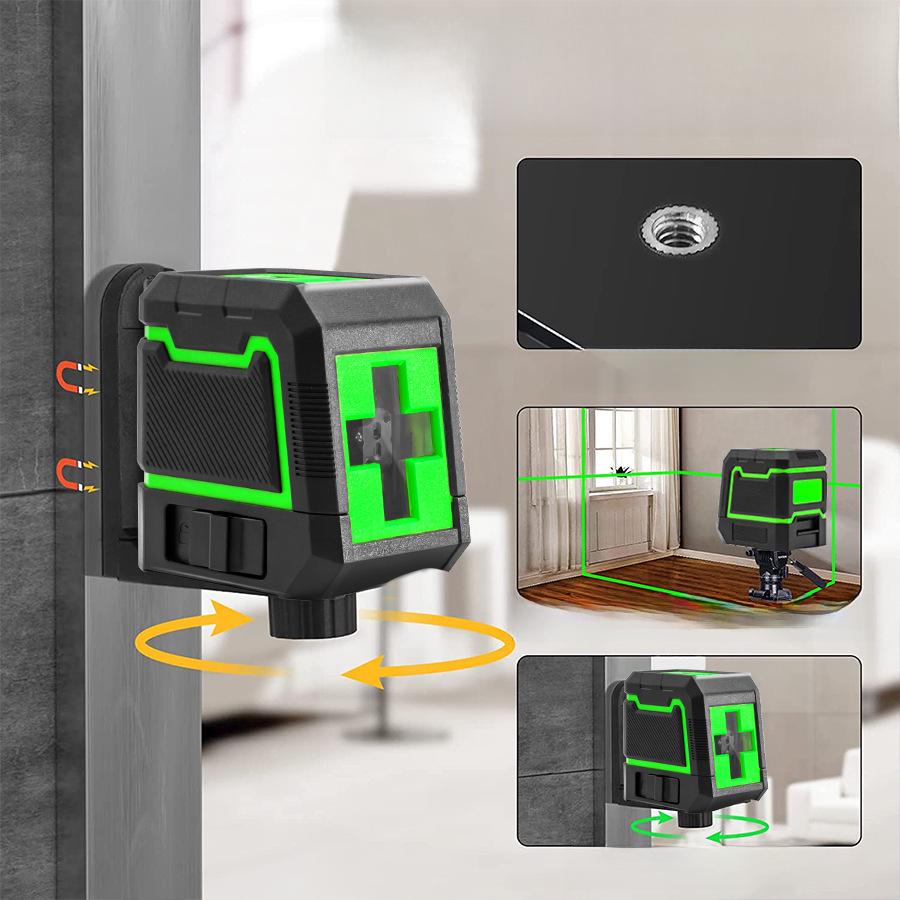 Compact Portable Green Laser Level with Automatic Line Projection - 2 Lines