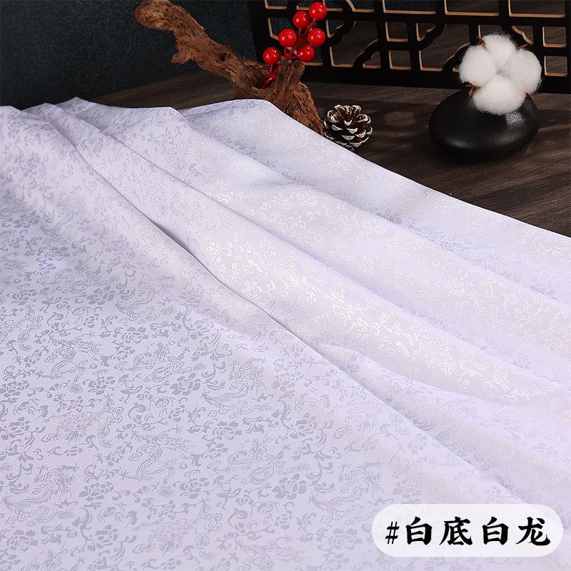 Double Sided Jacquard Fabric Bamboo Dragon Pattern By The Meter for Clothes Cheongsam Hanfu Sewing Cloth Fine Soft Gold White