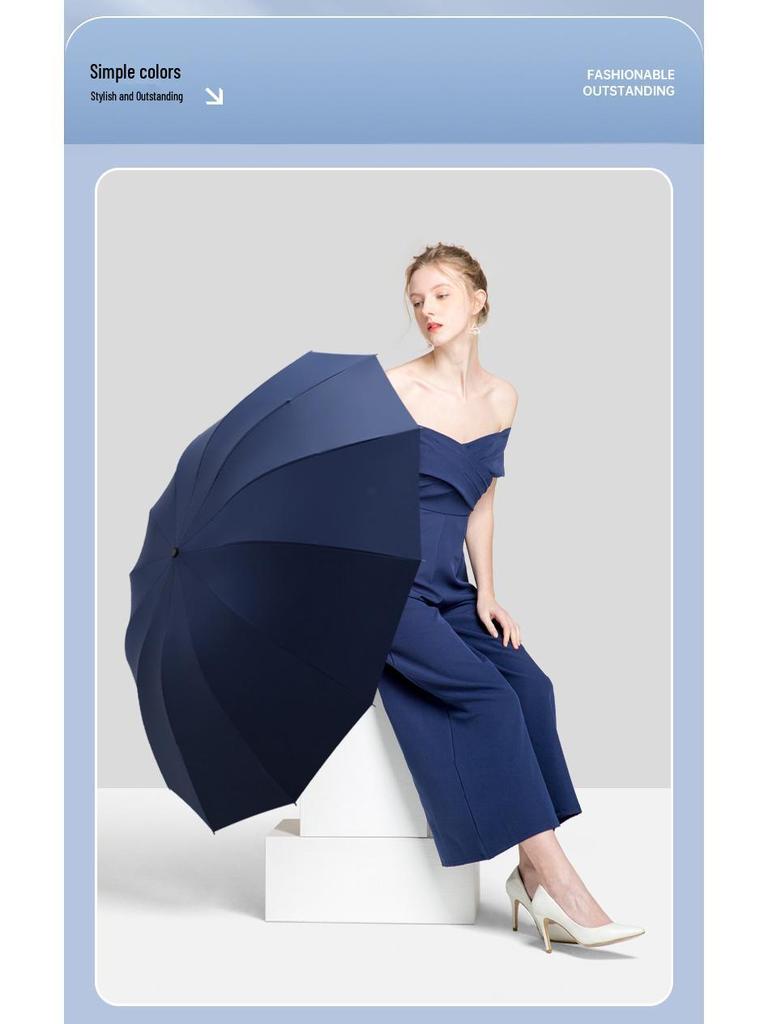 12-Rib Extra Large Folding Umbrella for Rain and Sun - Reinforced, Thick, Three-Person Capacity