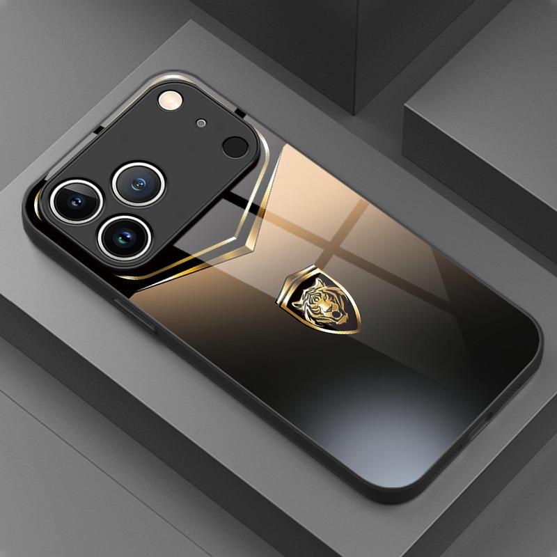 Golden Tiger Head Pattern Tempered Glass Black Phone Case For Samsung Galaxy S26 S25 S24 S23 Ultra Plus FE Shockproof Cover Galaxy S23+