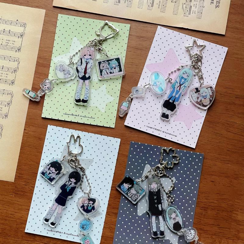 Cartoon Drip Glue Girl Acrylic Keychain Phone Lanyard Kawaii Backpack Pendant Charm Key Hanging Decoration Accessories Gift
