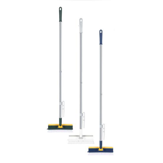 2-in-1 Scalable Floor Cleaning Scrub Brush with Long Handle Portable V-Shaped Stiff Bristle Cleaning Brush with Squeegee