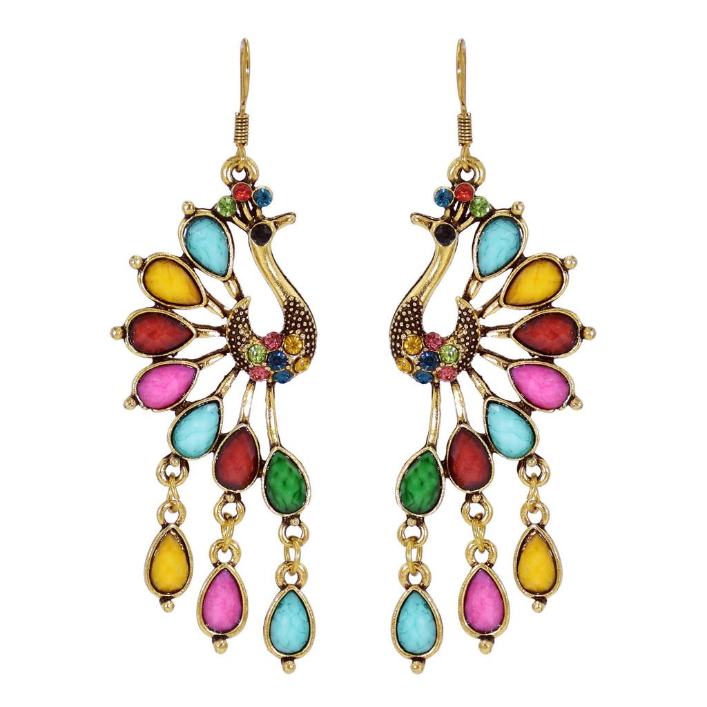 Theme Alloy Animal Earrings With Colorful Resin Stones For Fashion Ladies