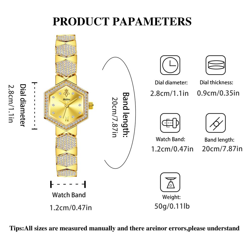 YaLaLuSi Luxury Gold Rhinestone Women Watch Elegant Dress Quartz Watch for Women Gift Box Set