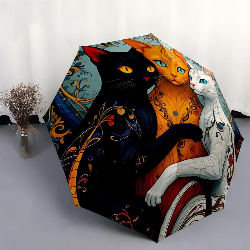 1pc Floral Cats Auto Folding Umbrella, Sturdy And Durable Automatic Folding Umbrella with 8 Ribs, Convenient for Outdoor Use092