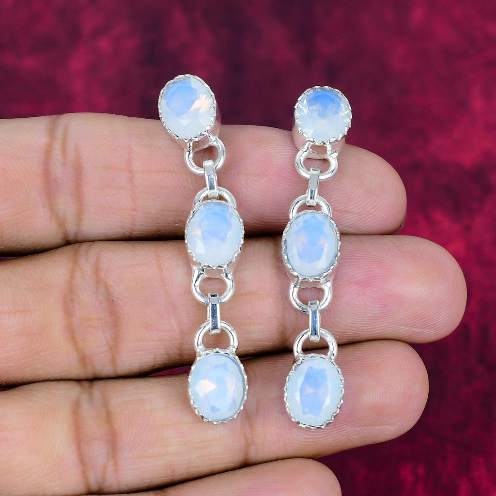 Milky Opal 925 Solid Sterling Silver Earrings, Handmade Gemstone Earrings Jewelry, Gifts For Wife Brand New Earrings