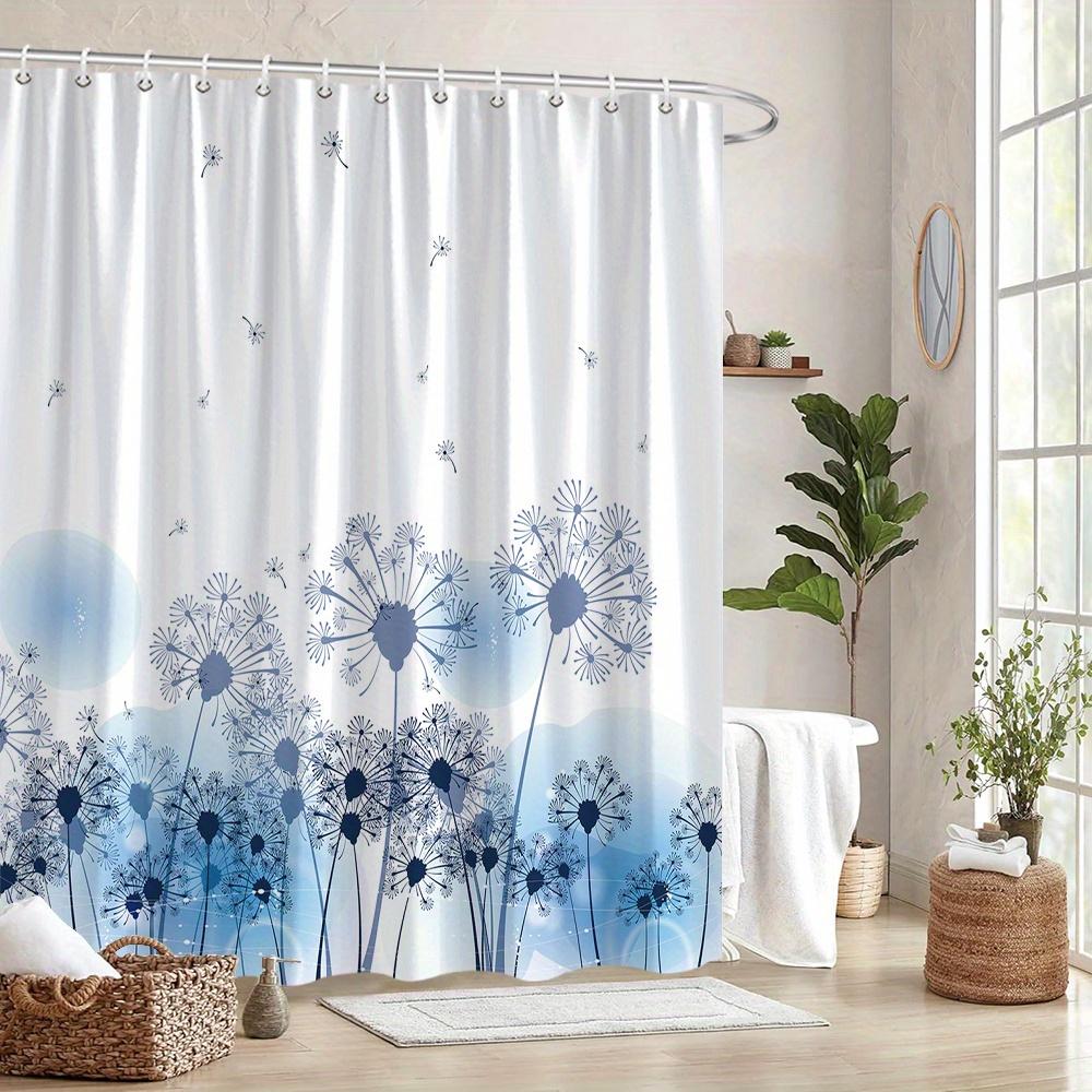 Dandelion Shower Curtain, Blue & White Minimalist Design, Floating Seeds,Polyester, Machine Washable
