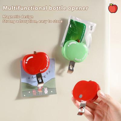 Apribottiglie Forma Mela 3-in-1 e Clip Magnetica per Borsa Apri Tappi Facile Sigillatore Portatile per Snack Lattine Gadget da Cucina Carino per Frigorifero Casa