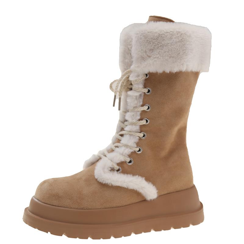Snow boots lace-up boots women's 2024 winter new boots fluffy snow cotton thick-soled velvet thermal cotton shoes