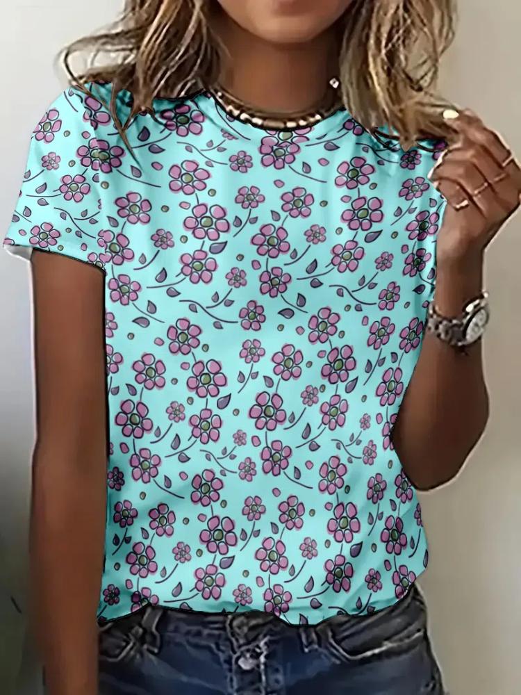 

Модные женские футболки с 3D-цветочным принтом Футболка Повседневные футболки Летняя одежда Женские топы Повседневная свободная футболка Пуловер большого размера 6XL