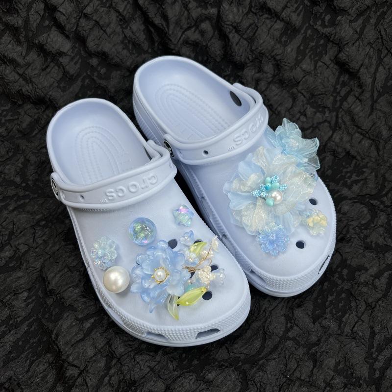 Cave Shoe DIY Accessory, Blue Series, Dreamy Light Gauze, Flower Pearl, Detachable Shoe Buckle, Shoe Flower, Shoe Accessory