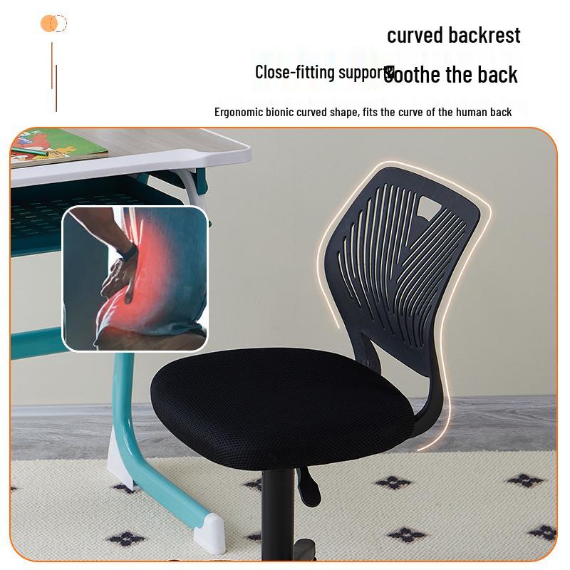 Adjustable Children's Study Chair with Back Support, Swivel Design for Bedroom and Desk