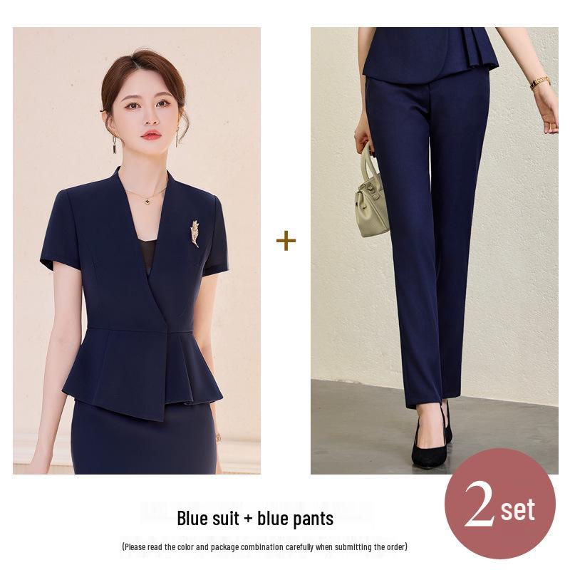 Women's High-End Professional Short-Sleeve Suit for Jewelry Store or Salon Receptionists