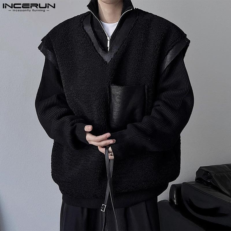 

INCERUN весенние мужские меховые лоскутные свободные жилеты без рукавов без рукавов