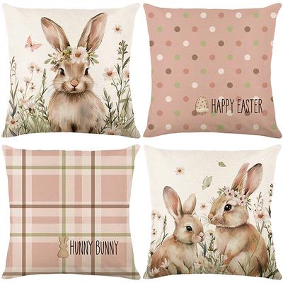 New Easter Printed Pillow Cover Cute Rabbit Polyester Plaid Series Living Room Sofa Cushion Pillow
