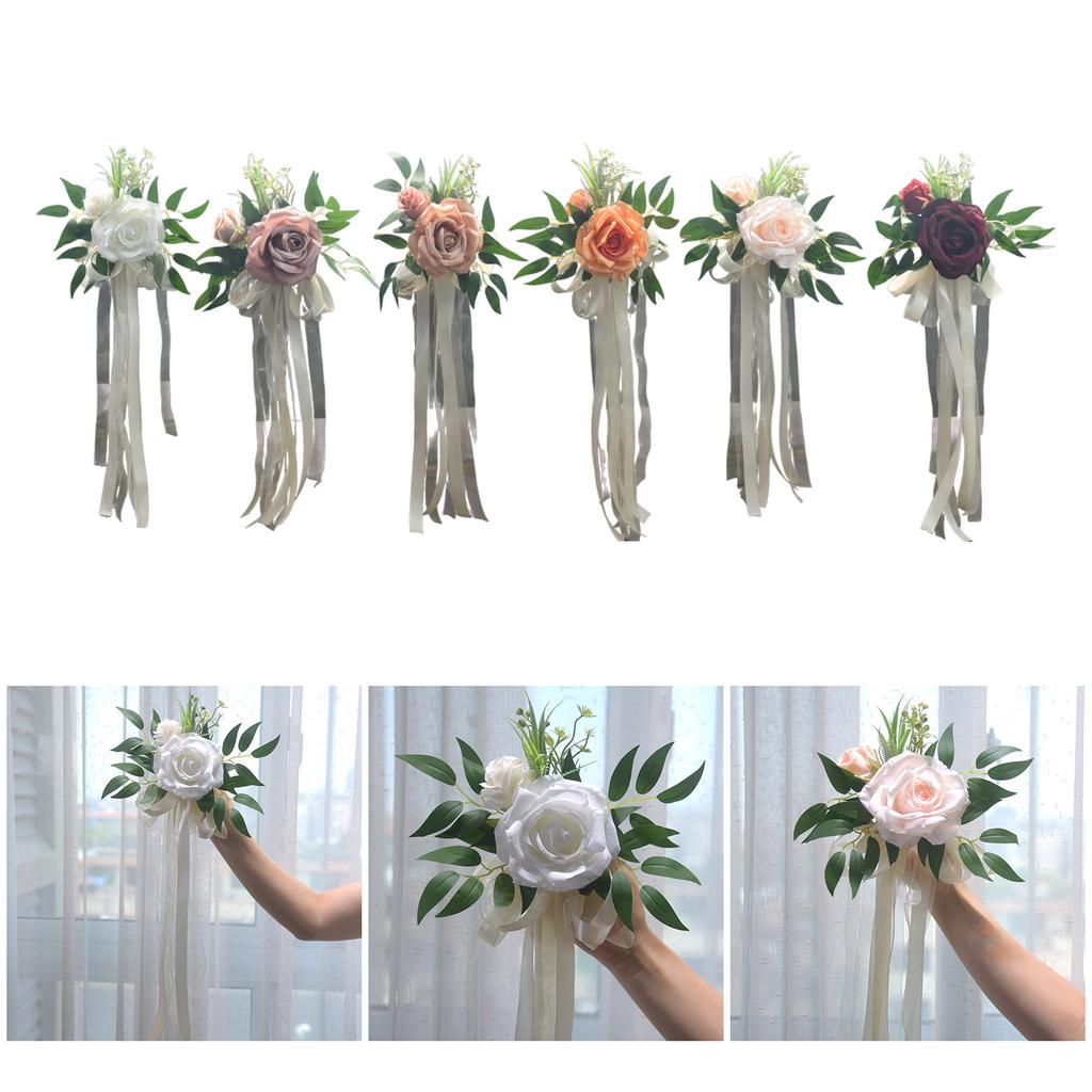Set Of 6 Sophisticated Florals Pews Decoration with Ribbons Chair Back Ornament for Church Ceremonies and Weddings