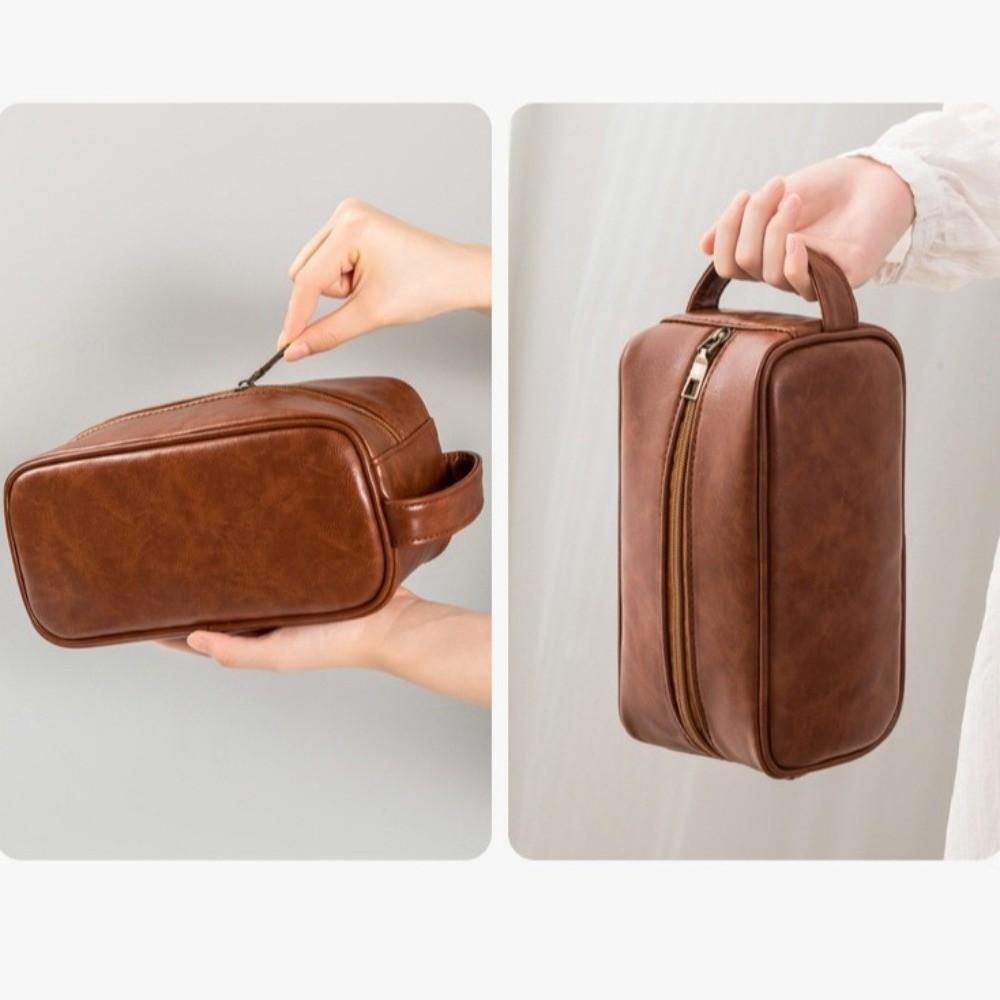 Zipper Men Cosmetic Bag Waterproof Toiletry Storage Bag Portable PU Wash Bag  Outdoor