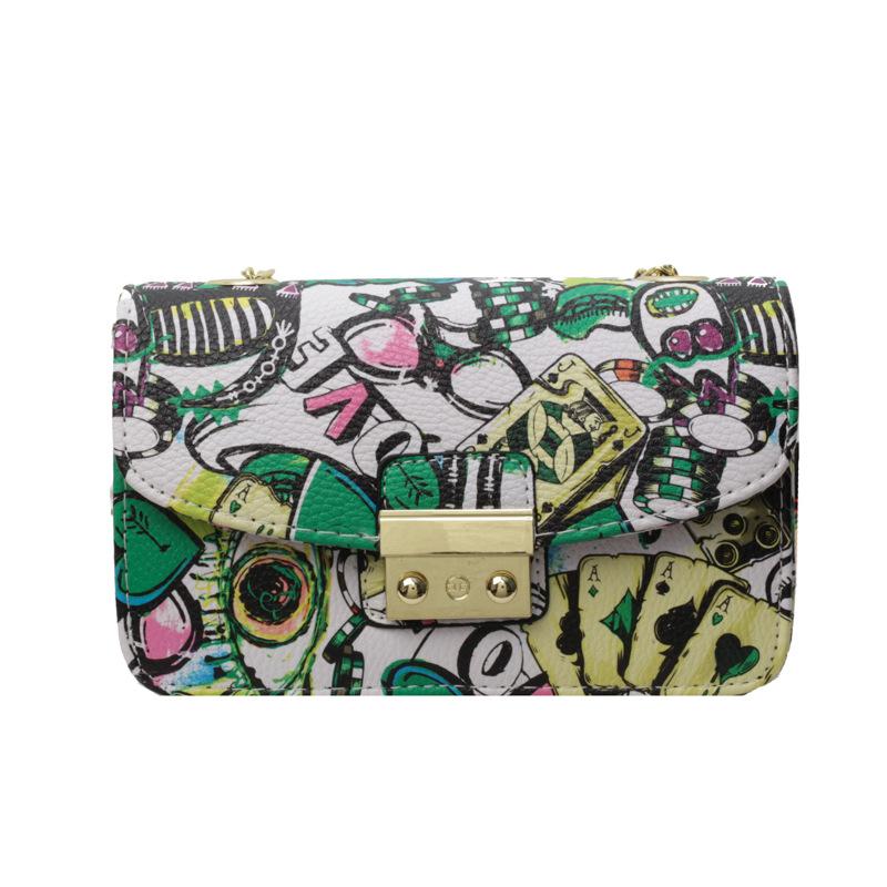 Graffiti small bag summer 2025 new Korean version fashion trend Xiaohongshu women's chain crossbody small square bag pu