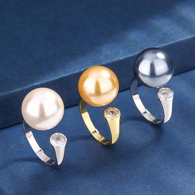Jewelry Copper Gold Plated Simulation Pearl Simple Wind Ring Female 14Mm