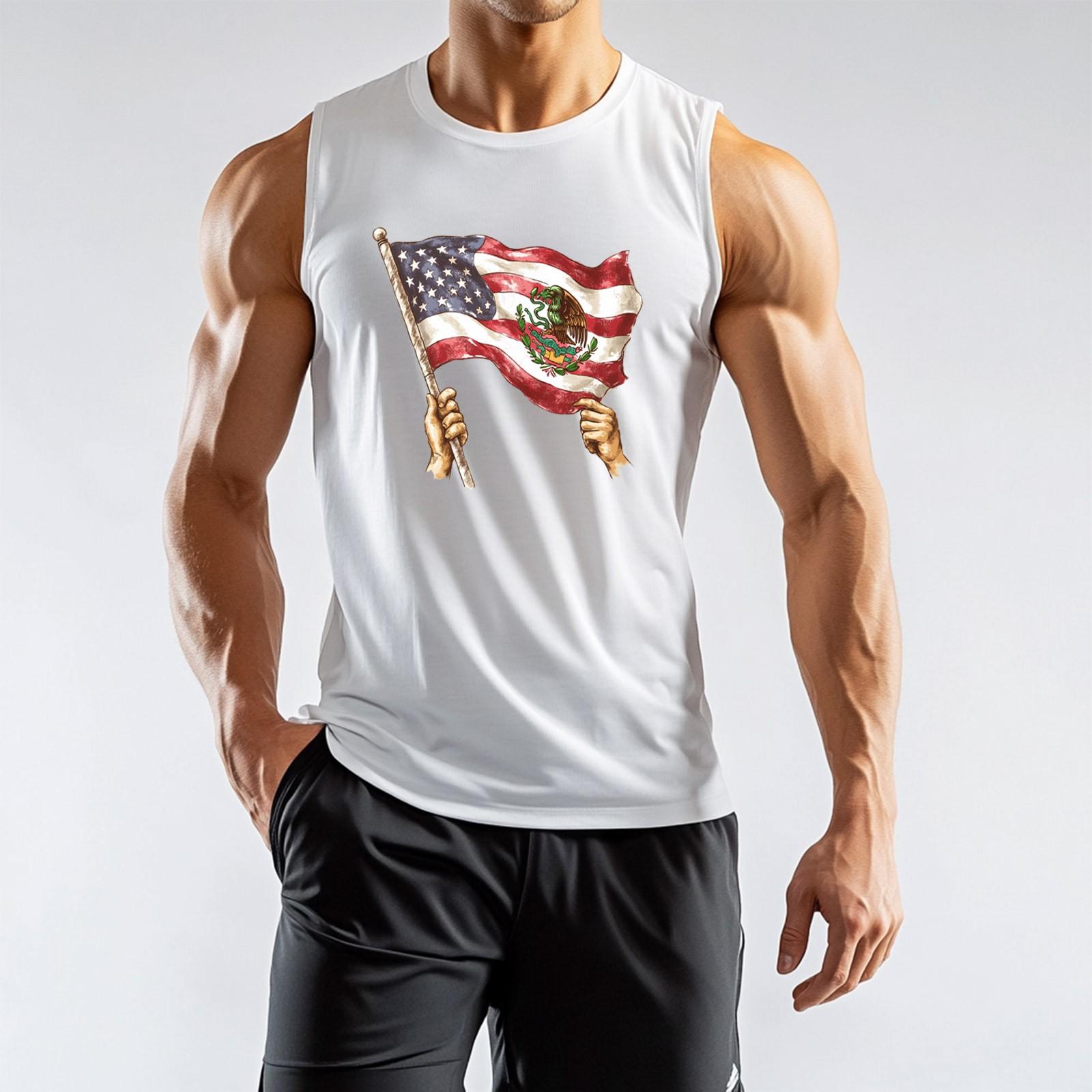 

Men s Independence Day Printed Sportswear Sleeveless Vest XL винний