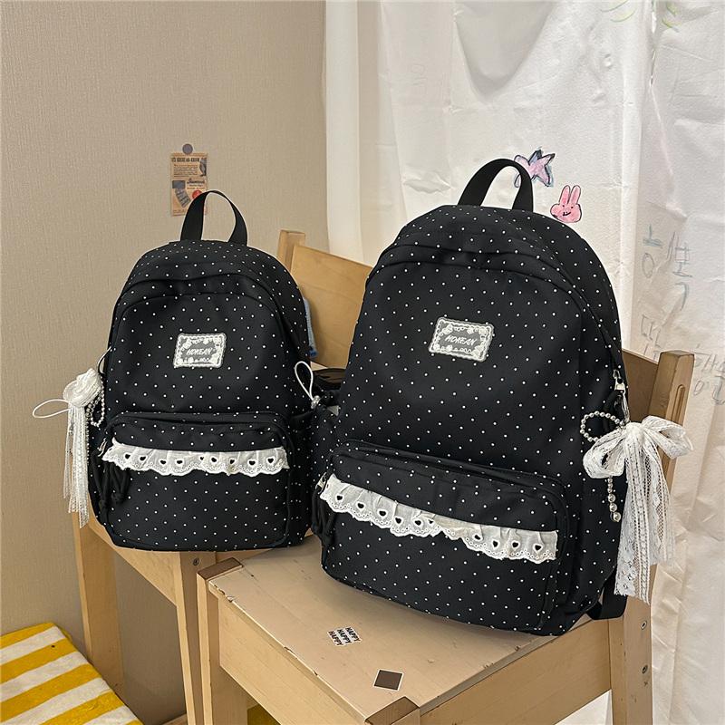 Cute Polka Dot Backpack with Lace Trim, Stylish School Bag for Women and Teens, Lightweight and Spacious Design