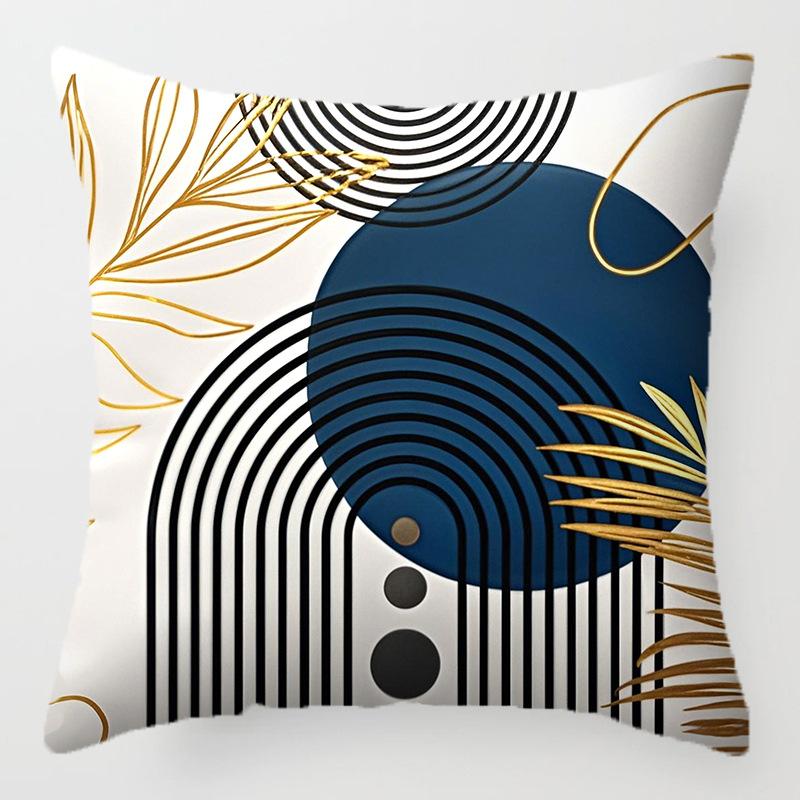 Abstract Geometric Pattern Of Golden Leaves Throw Pillow Cover With Short Plush Print Living Room Sofa Decoration Cushion Cover