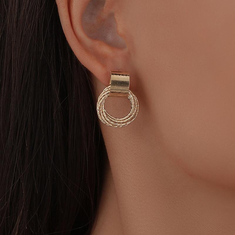 Vintage Metal Round Drop Earrings for Women Trendy Party Geometry Statement Jewelry Multilayer Small Circle Dangle Earrings