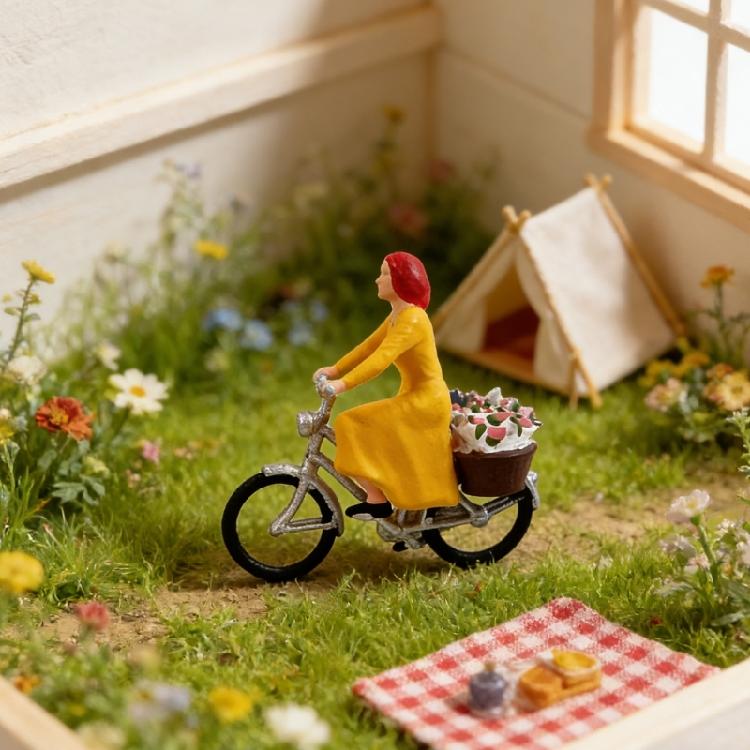 1/64 Scale Realistic Cycling Scene Model Miniature Cyclist Figurine for Model Building Set and Railway Landscape Decors