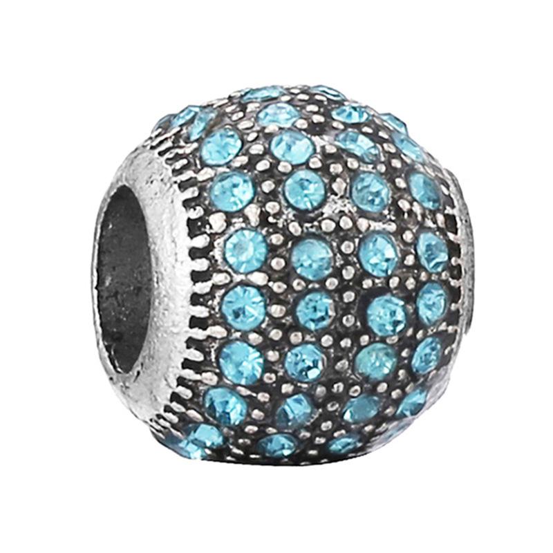 New Silver Plated Blue Diamond Alloy Large Hole Charm Beads For DIY Bracelet Necklace Jewelry Accessories Gifts
