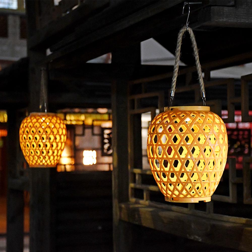 Woven Bamboo Solar Lantern: Waterproof Outdoor Decorative Hanging Lamp for Garden and Courtyard