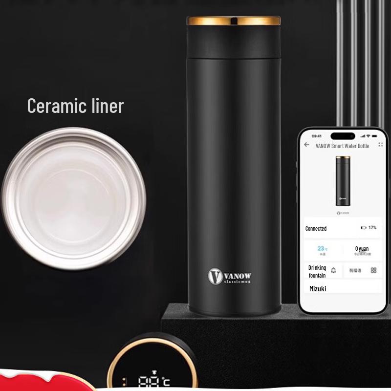 Vanow 460ml Gold Ring Ceramic Lined Insulated Tumbler