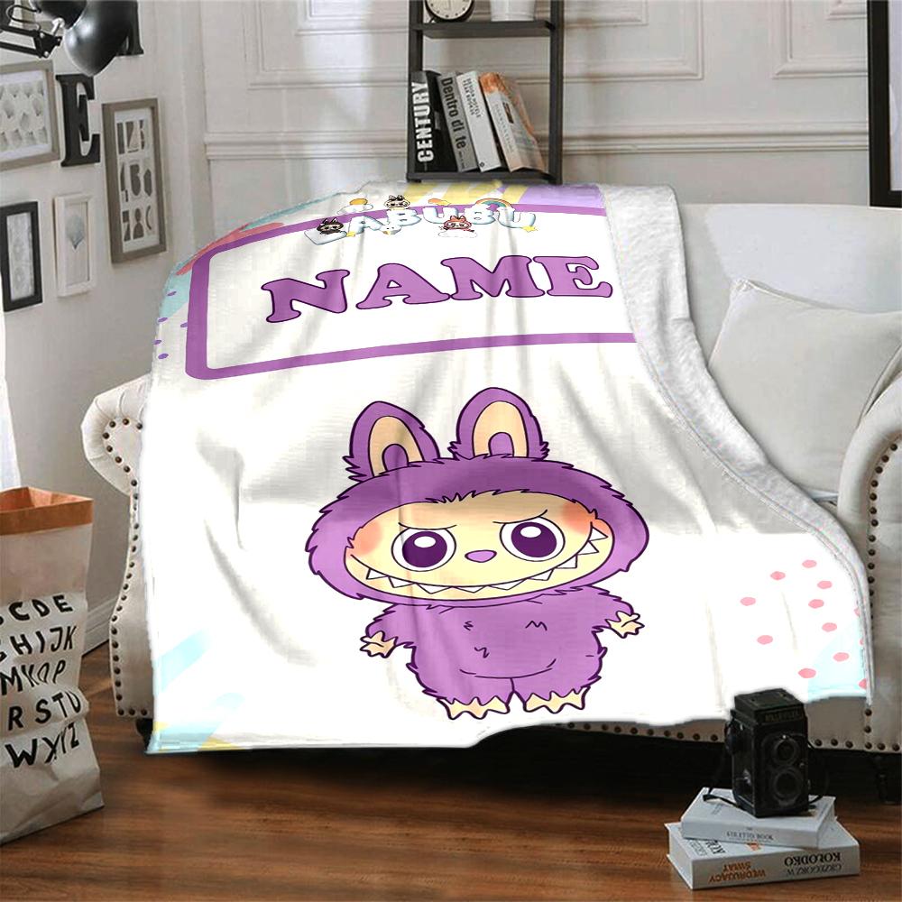 Custom Name Labubu Theme Printed Blanket - Perfect for Couch, Bed, Travel & Outdoor Use | Machine Washable, Cozy & Durable.