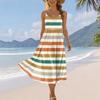 Women Summer Striped Print Sleeveless Adjustable Strap Bohemian Casual Beach Holiday Sundress with Pockets Loose Fit